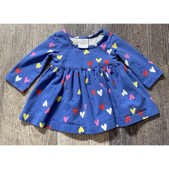 Hanna Andersson Baby Dress 0-3 Months Blue Hearts Infant Newborn Skater Dress - Picture 1 of 5